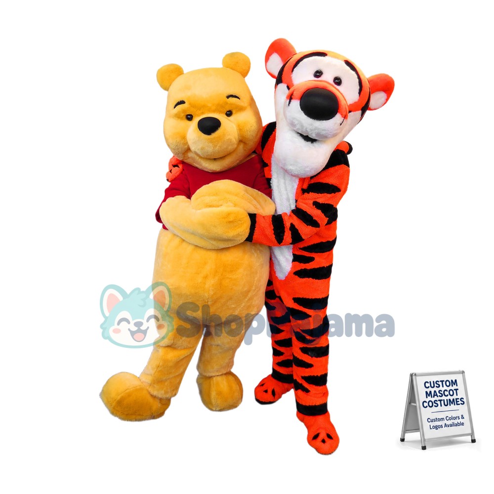 Harmonious Pooh Bear and Tigger Friends Mascot Costume