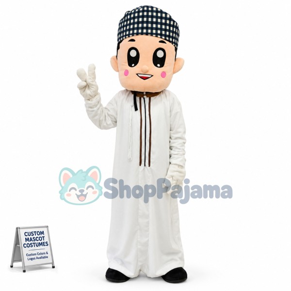 Uyghur Teenager In Plaid Headscarf Mascot Costume