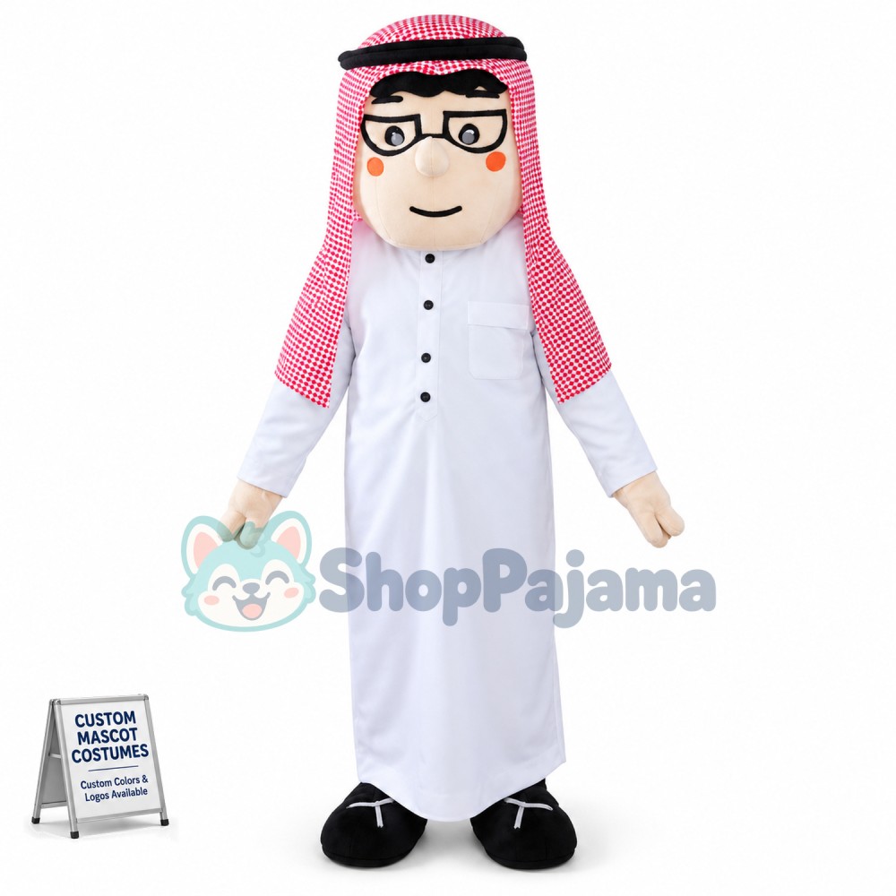 Traditional Arab Man With Pink Turban Mascot Costume
