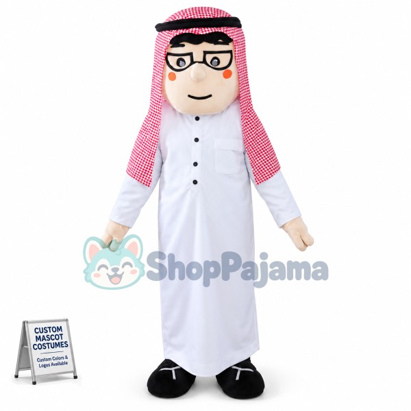 Traditional Arab Man With Pink Turban Mascot Costume