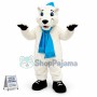 White Hairy Bear Wearing Scarf Mascot Costume