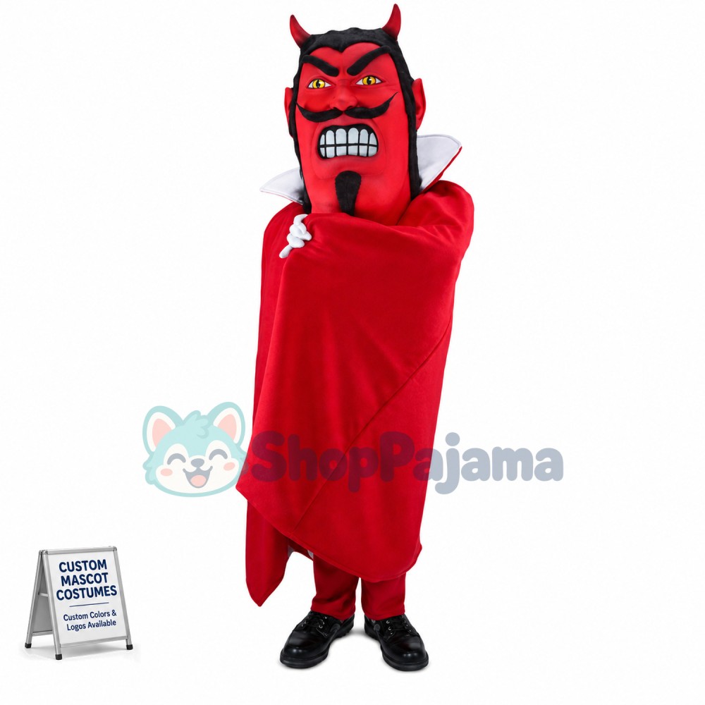 Hideous Face Demon With Red Cloak Mascot Costume