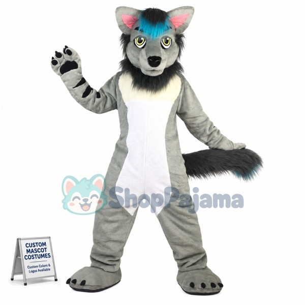 Adult Size Vigilant Gray Wolf Dog Mascot Costume
