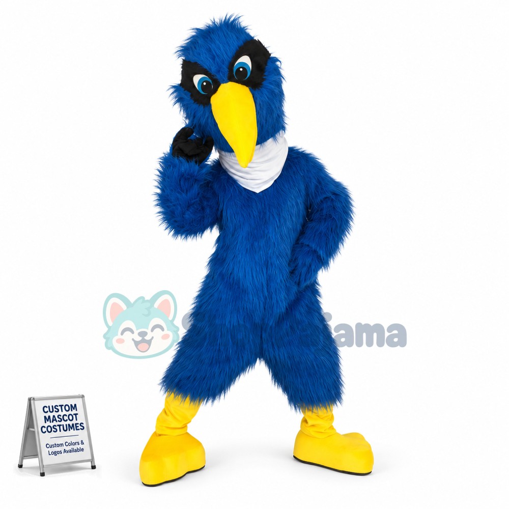 Blue Bird Wearing Square Scarf Mascot Costume