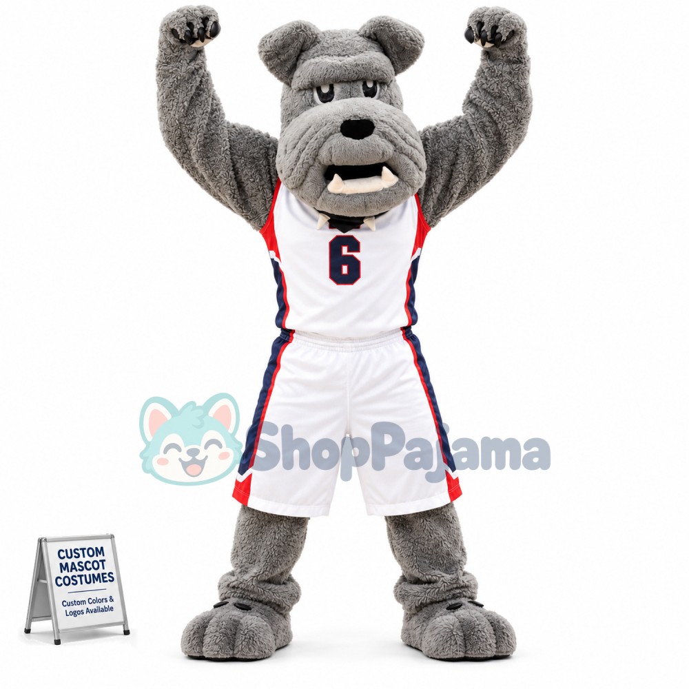 Sturdy College Gray Dog With Collar Mascot Costume