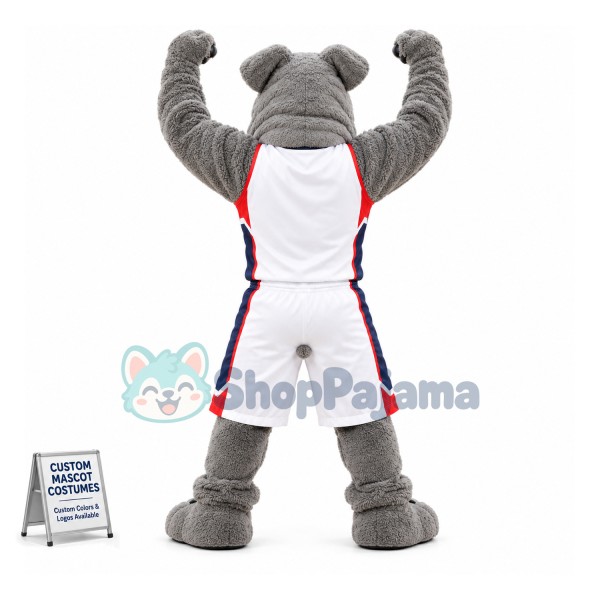 Sturdy College Gray Dog With Collar Mascot Costume