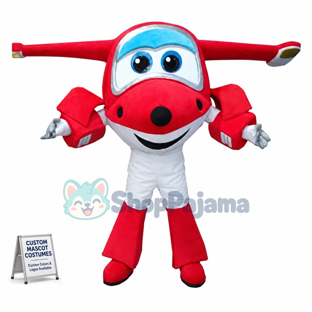 Helpful Red Plane Jett Cartoon Mascot Costume