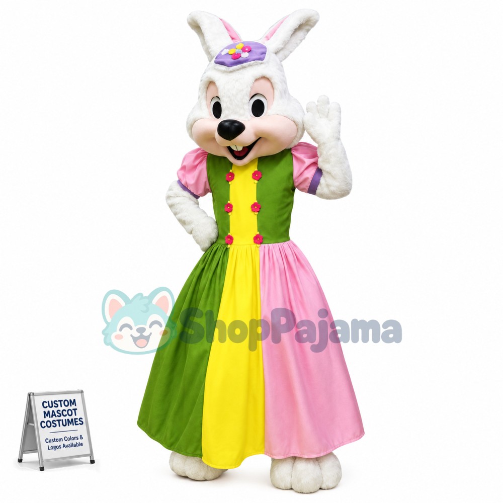 Easter Bunny Wearing Palace Dress Mascot Costume