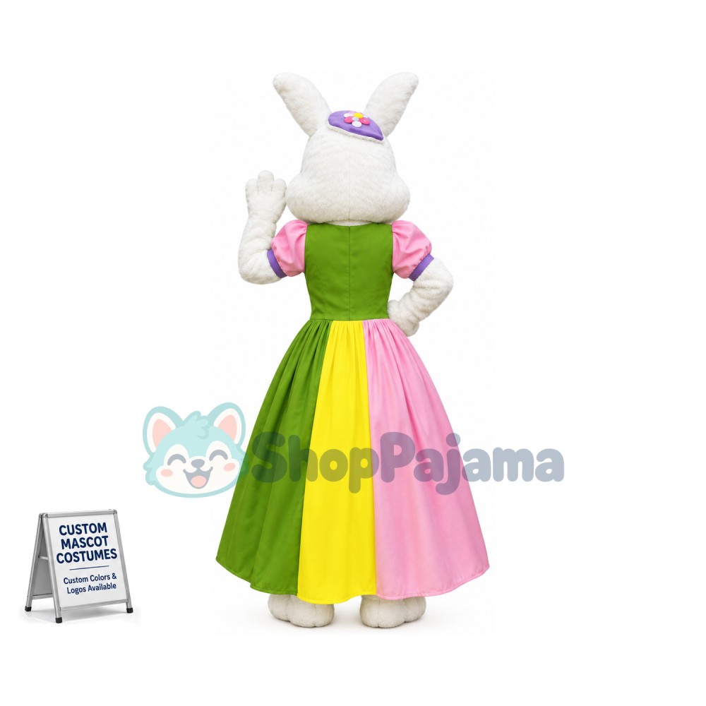 Easter Bunny Wearing Palace Dress Mascot Costume