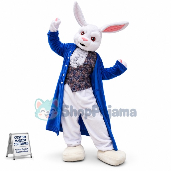 Aristocratic White Rabbit In Lace Vest Mascot Costume