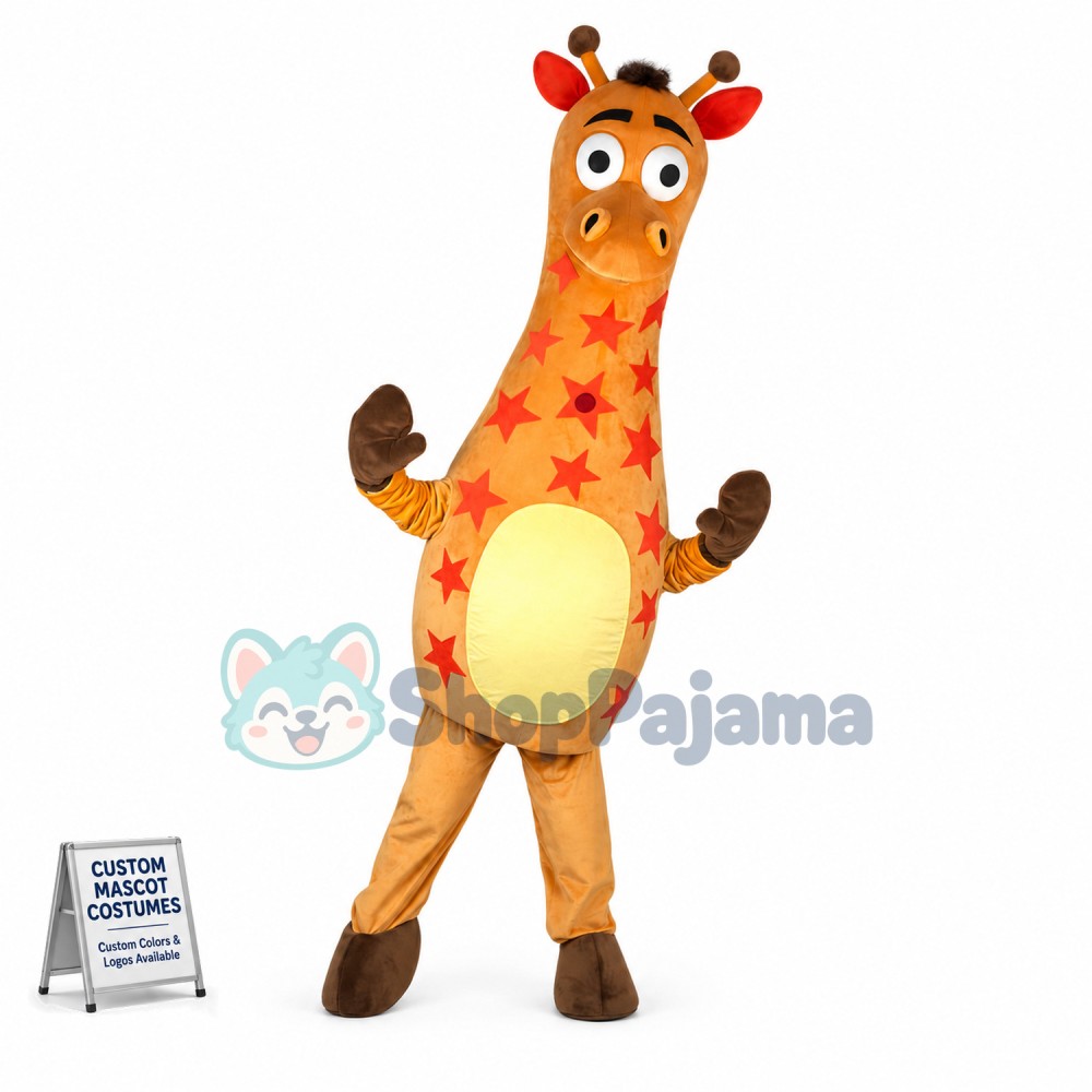 Baby Giraffe Printed With Red Stars Mascot Costume