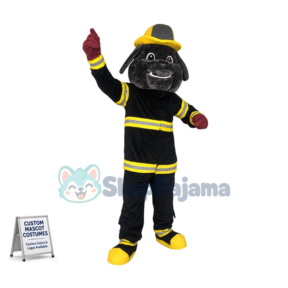 Brave Fireman The Black Bulldog Mascot Costume