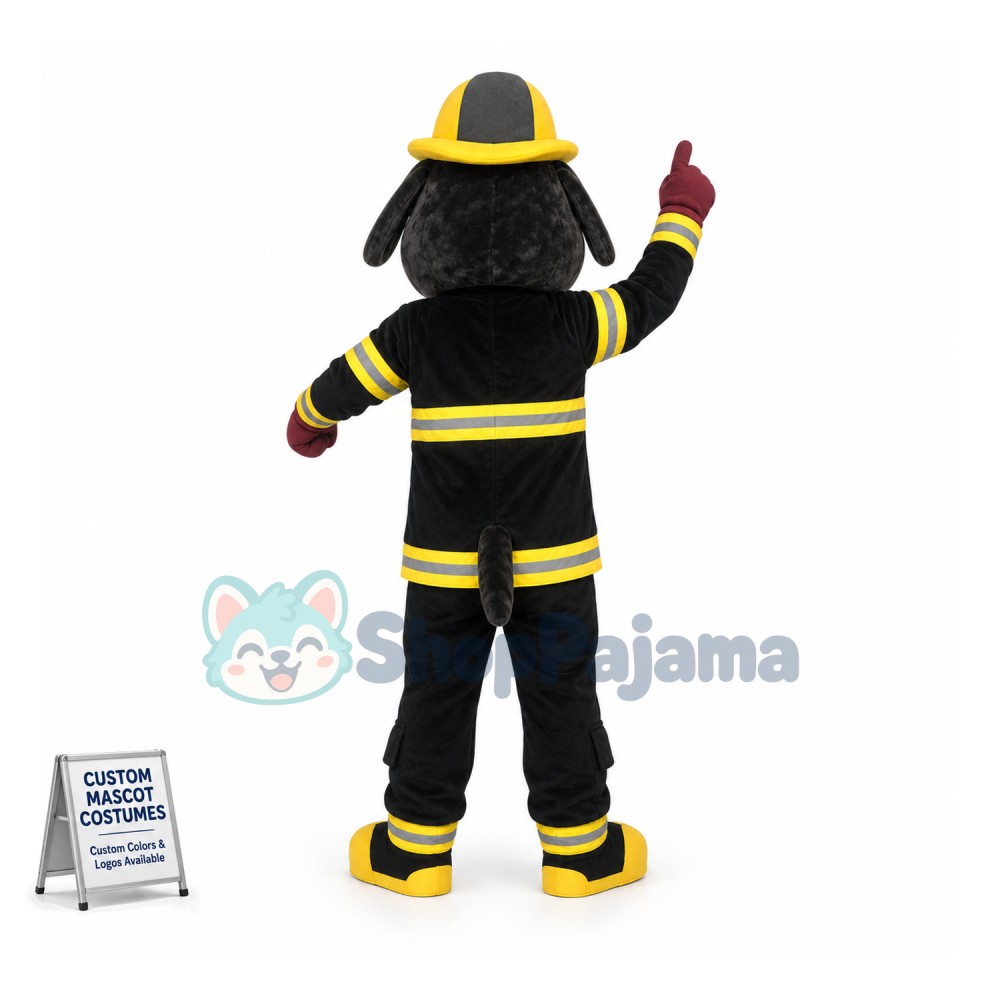 Brave Fireman The Black Bulldog Mascot Costume