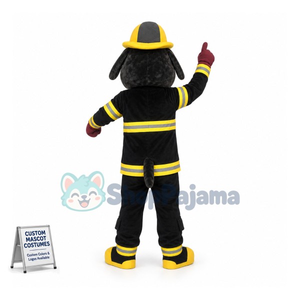 Brave Fireman The Black Bulldog Mascot Costume