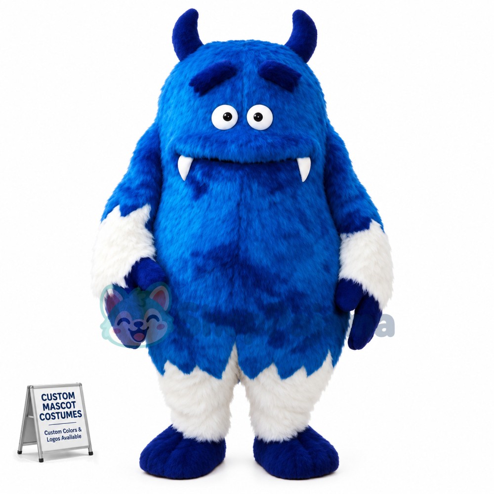 Ugly-looking Blue Hairy Monster Mascot Costume