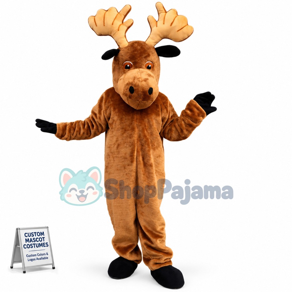 Adult Moose With Strong Antlers Mascot Costume