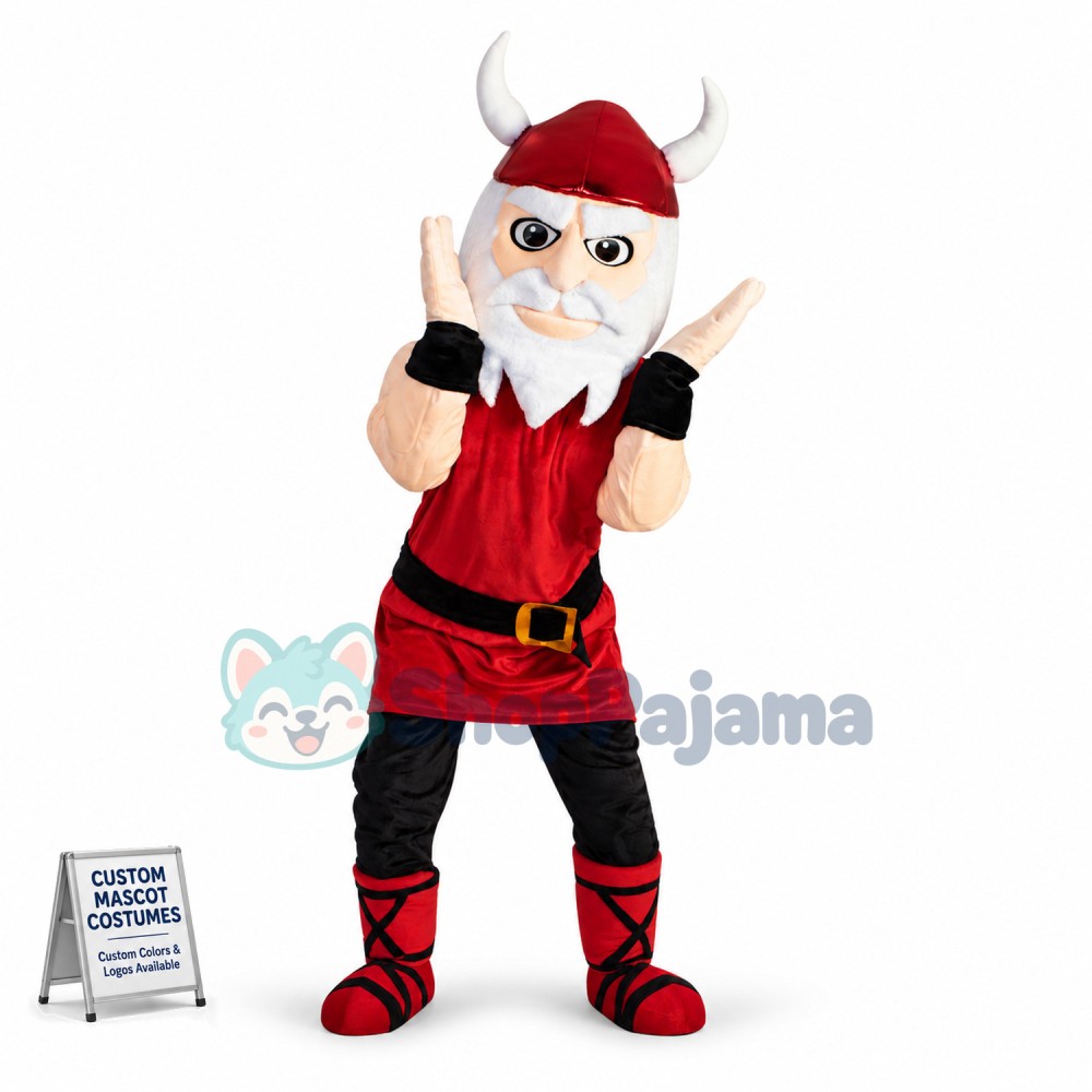White-bearded Samurai In Red Battle Suit Mascot Costume