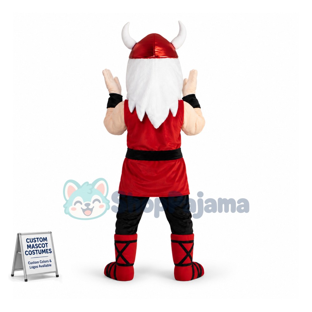 White-bearded Samurai In Red Battle Suit Mascot Costume