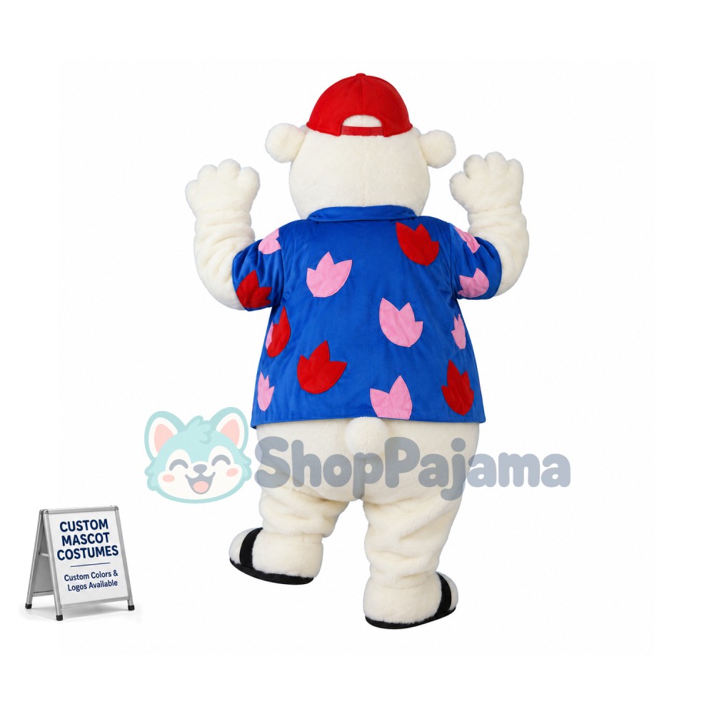 Beach Polar Bear Wearing Printed Shirt Mascot Costume