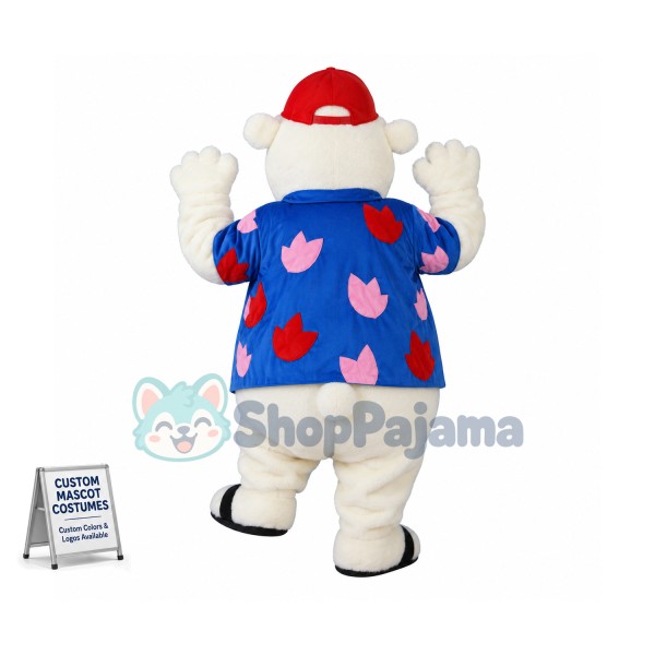 Beach Polar Bear Wearing Printed Shirt Mascot Costume