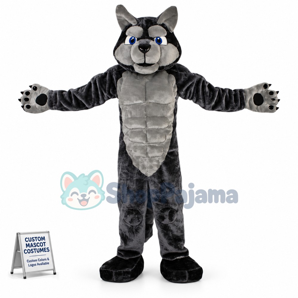 Adult Muscular Forceful Wolf Mascot Costume