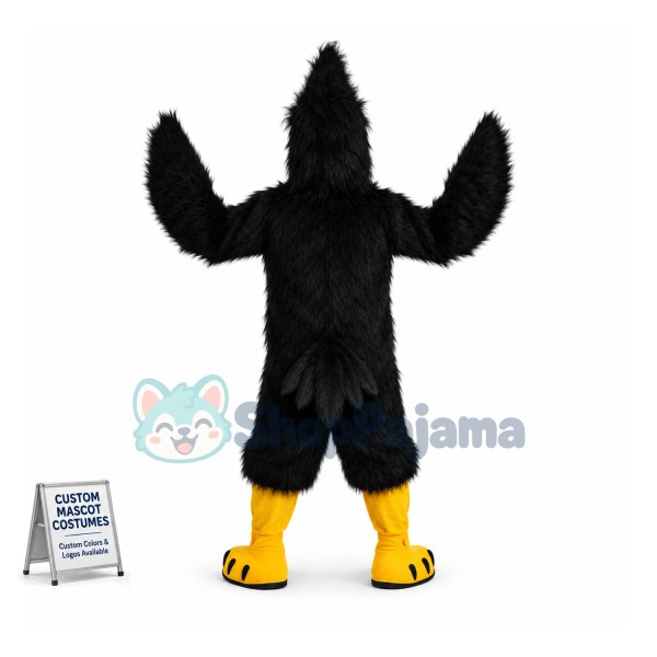 All Over Black Hairy Goshawk Mascot Costume