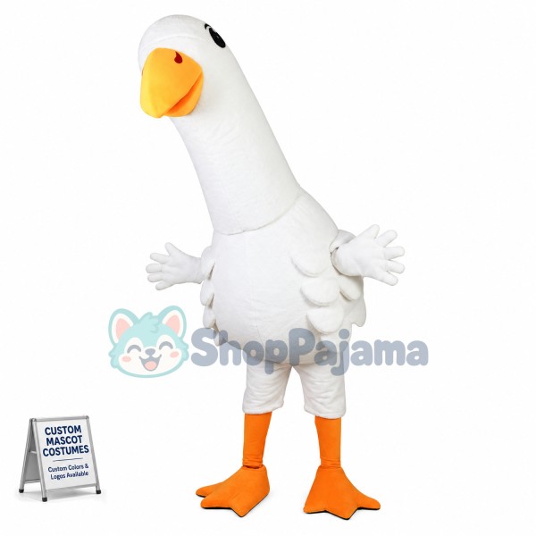 Fluttering Long Neck White Goose Mascot Costume