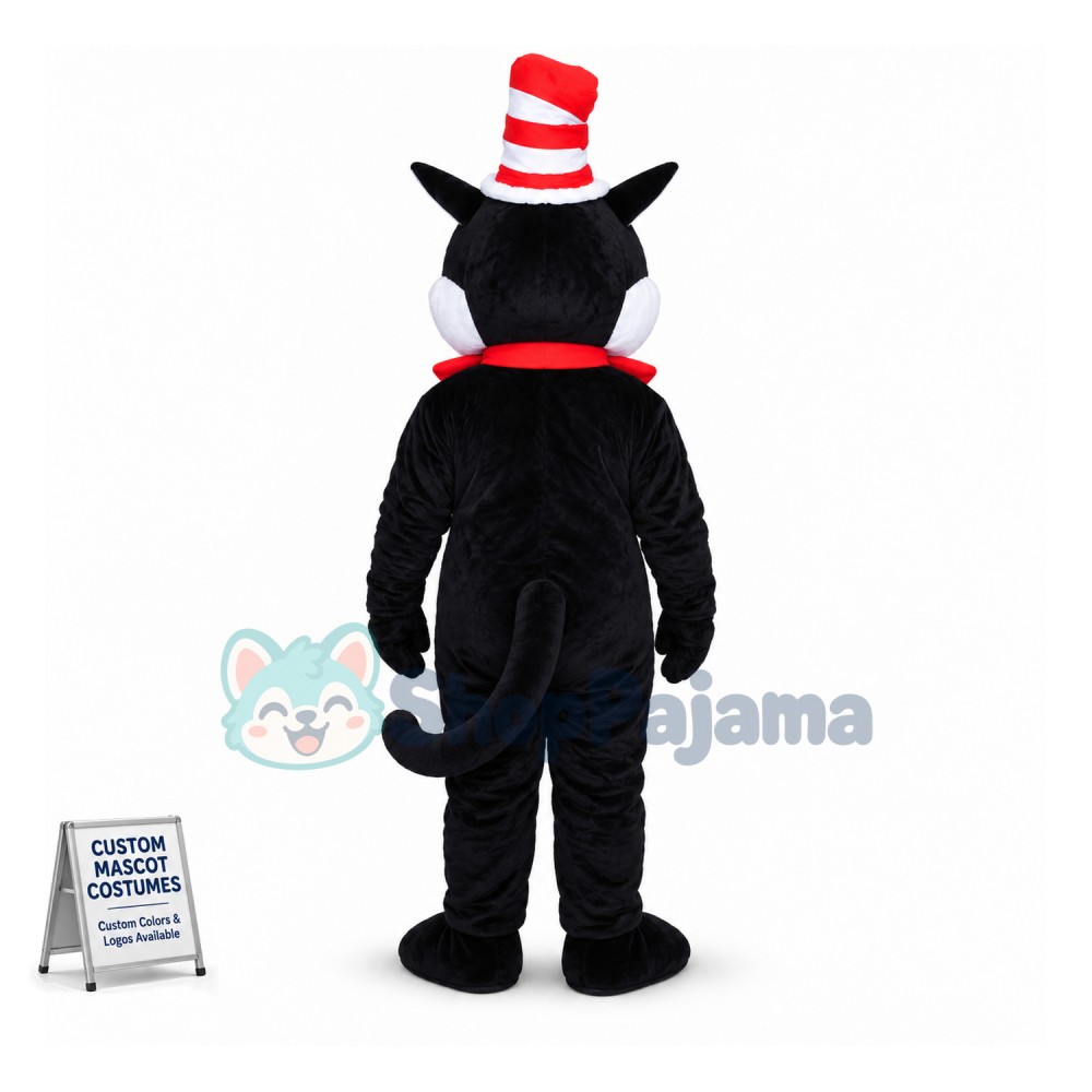 Black & White Cat Wearing Magic Hat Mascot Costume