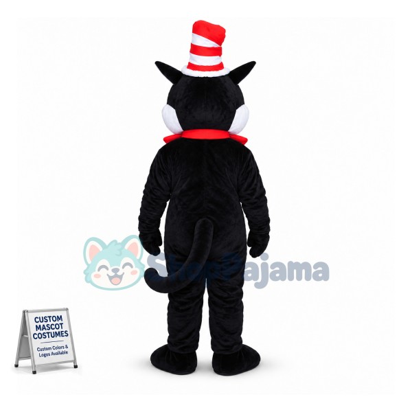 Black & White Cat Wearing Magic Hat Mascot Costume