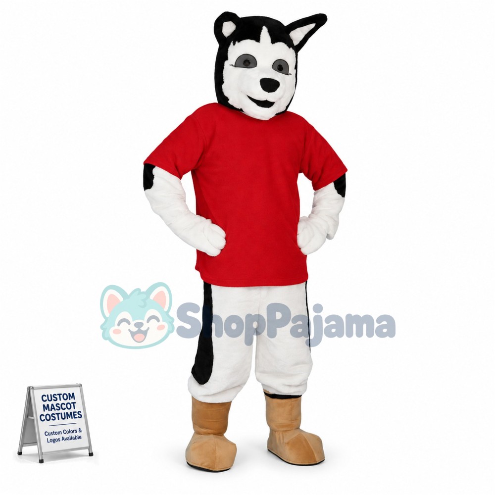 Strong Husky Doing Morning Exercise Mascot Costume