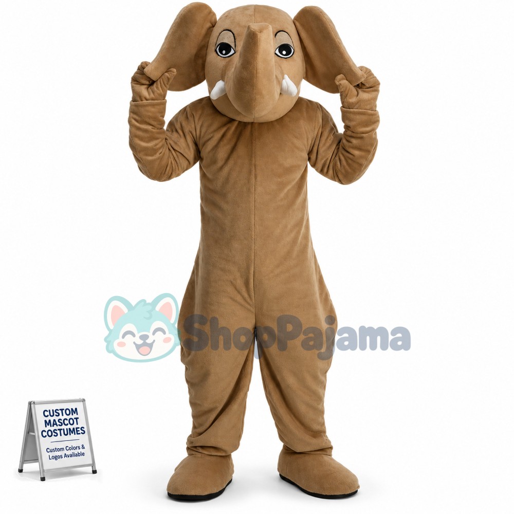 Brown Elephant With Drooping Ears Mascot Costume