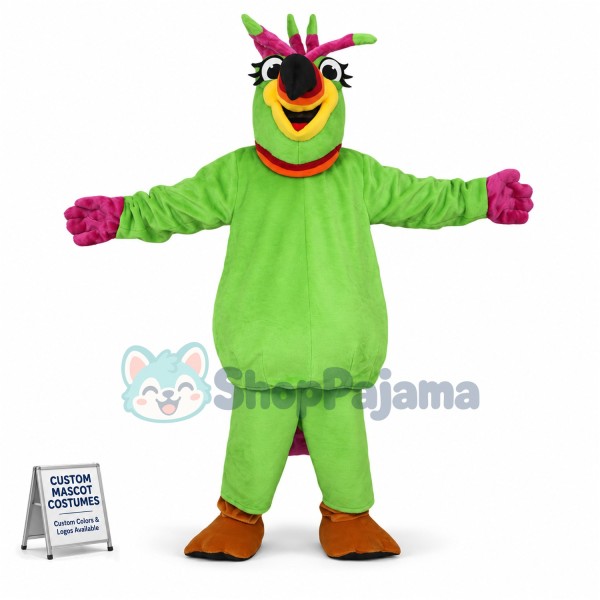 The Noisy Green Parrot Mascot Costume