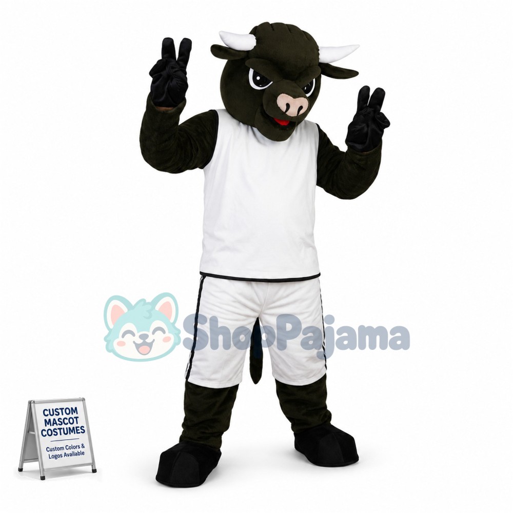 The Celebratory Happy Black Bull Mascot Costume