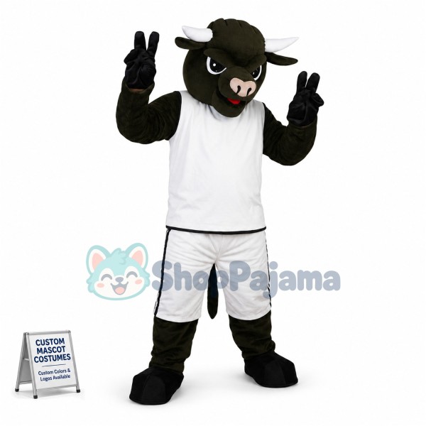 The Celebratory Happy Black Bull Mascot Costume