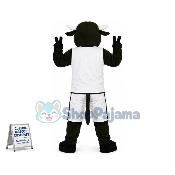 The Celebratory Happy Black Bull Mascot Costume