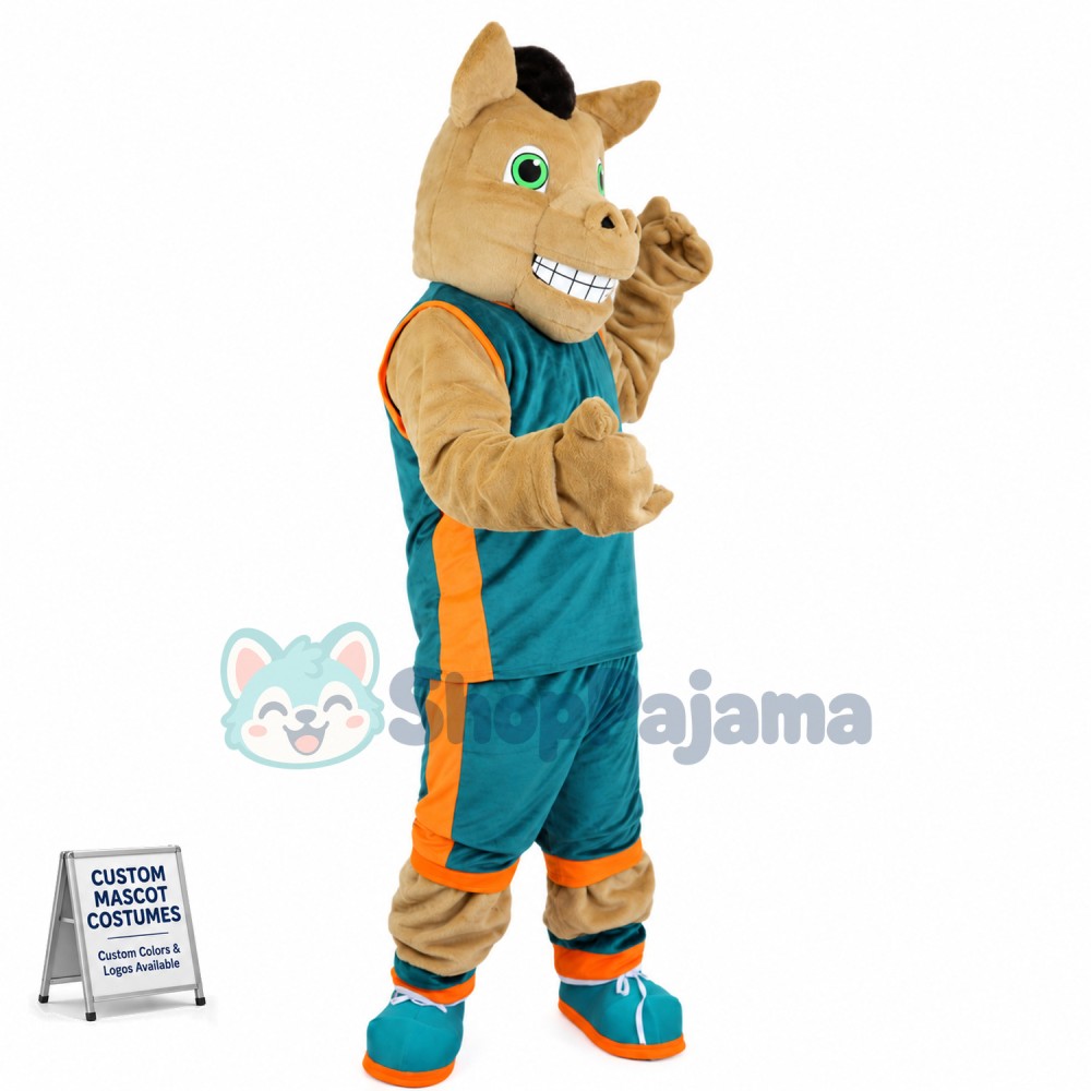 Sturdy Green Eyed Horse of Basketball Team Mascot Costume