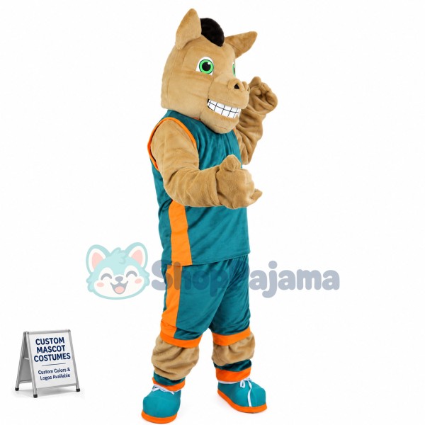 Sturdy Green Eyed Horse of Basketball Team Mascot Costume