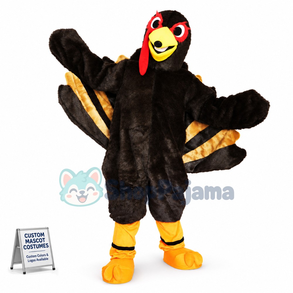 Peacock With Golden Tail Feathers Mascot Costume