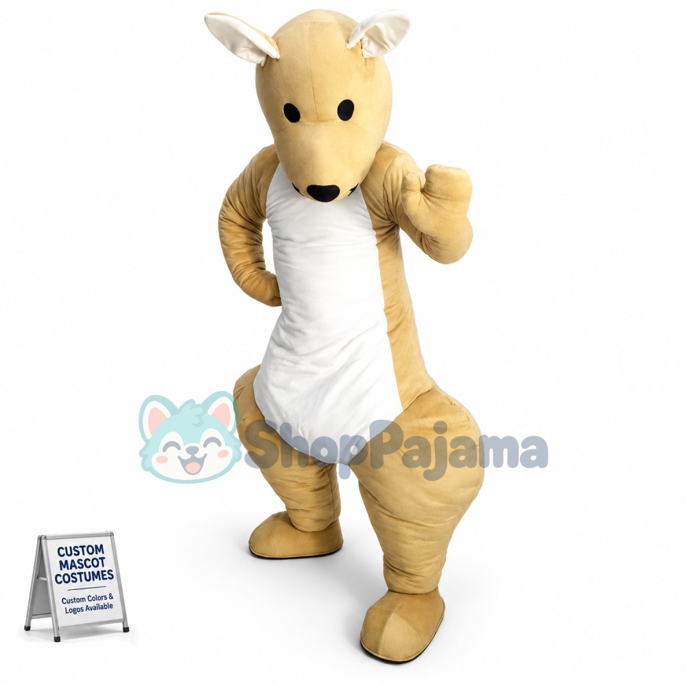 Stout The Jumping Beige Kangaroo Mascot Costume