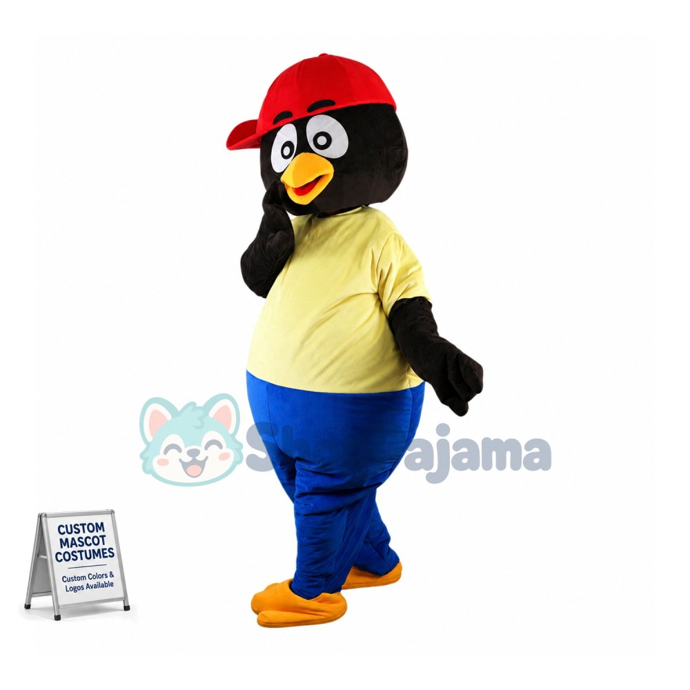 Active Penguin Baby Wearing Peaked Cap Mascot Costume