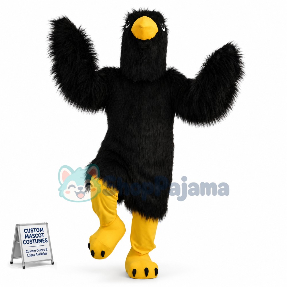 The Jumping Black Long Fur Bird Mascot Costume