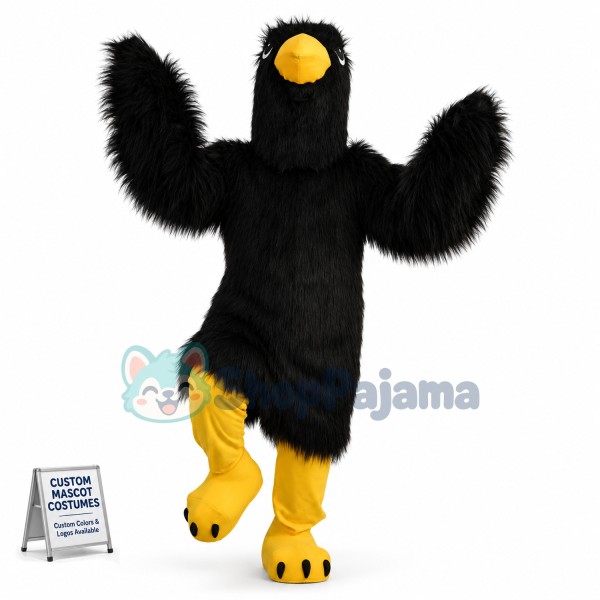 The Jumping Black Long Fur Bird Mascot Costume