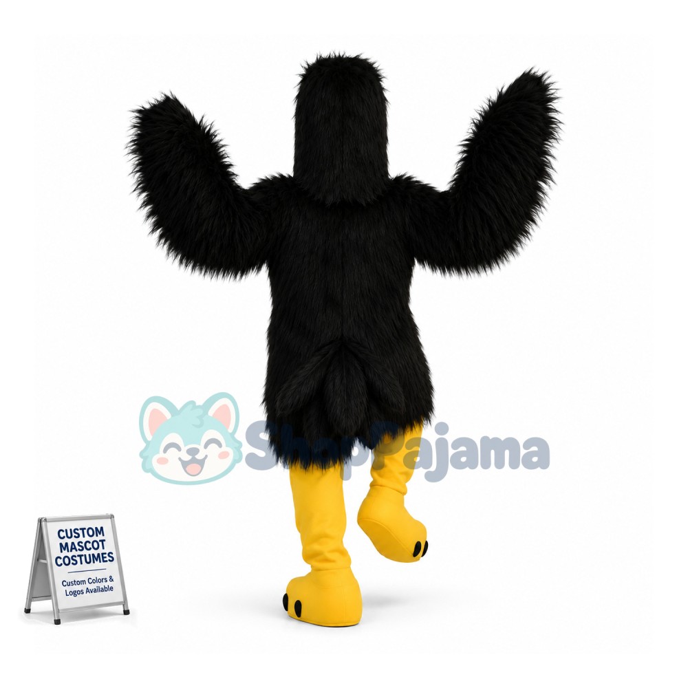 The Jumping Black Long Fur Bird Mascot Costume