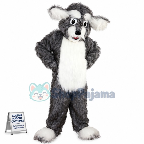 Strong Grey Shaggy Dog Mascot Costume