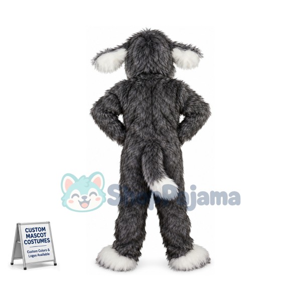 Strong Grey Shaggy Dog Mascot Costume