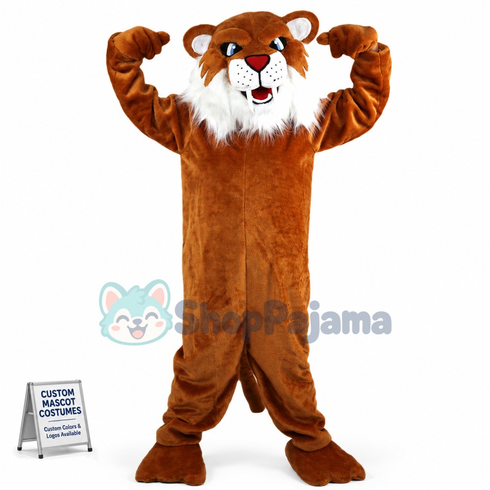 Brown Tiger Showing Strength Mascot Costume
