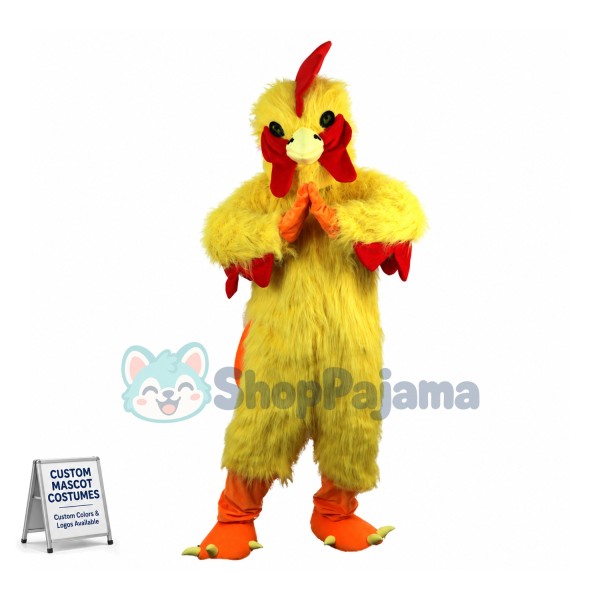 Yellow Hairy Fighting Chicken Mascot Costume