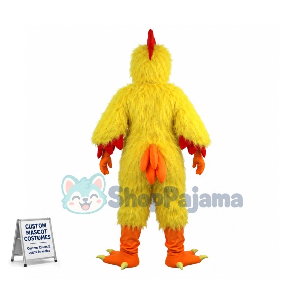 Yellow Hairy Fighting Chicken Mascot Costume