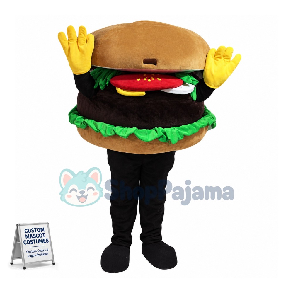 Delicious Burger In Fast Food Restaurant Mascot Costume