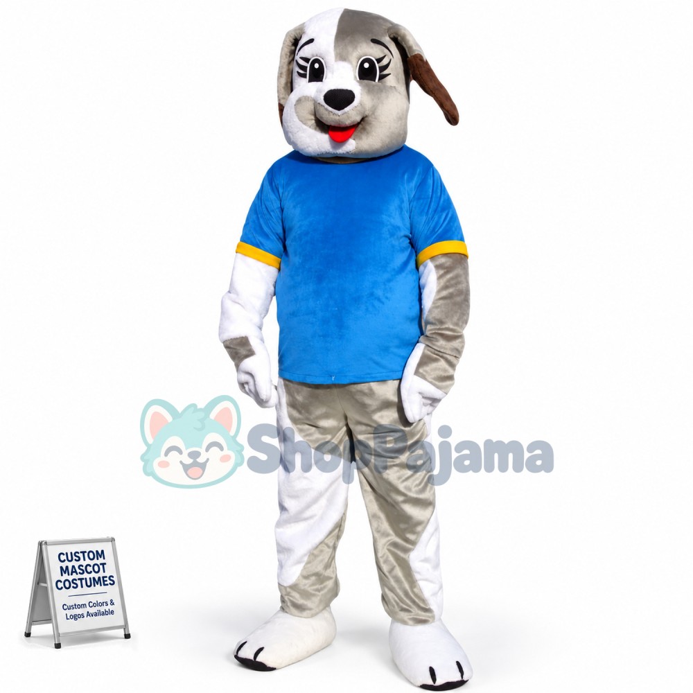 The Delighted Gray & White Dog Mascot Costume
